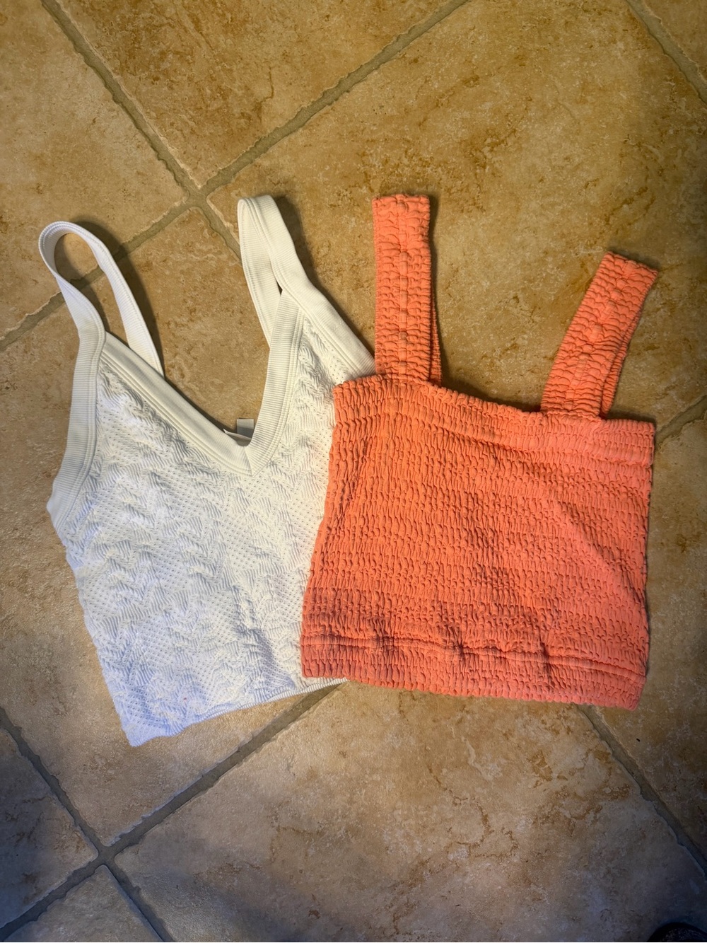 Nikibiki White Knit Crop Top & Coral Smocked Tank Set